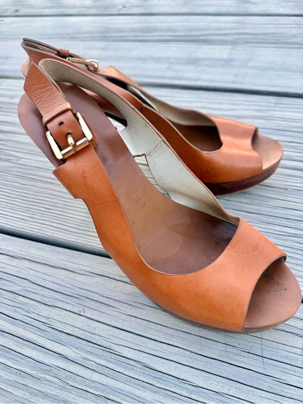 🤎 Michael Kors Carina Tan Open-Toe Slingback Heels Size 10